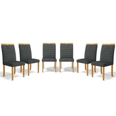Imagem de Kit Com 6 Cadeiras Sara Madeira Maciça Estofadas Para Mesa De Jantar L