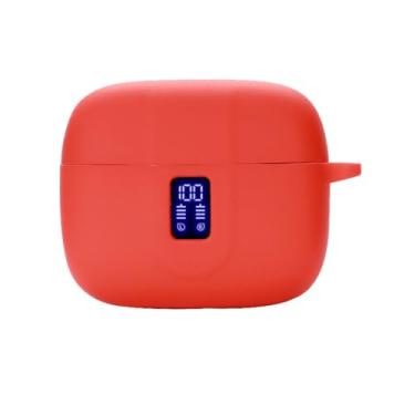Imagem de smaate Capa de fone de ouvido compatível com TAGRY X08 sem fio, capa protetora de silicone com chaveiro, com janela para tela de LED, vermelha