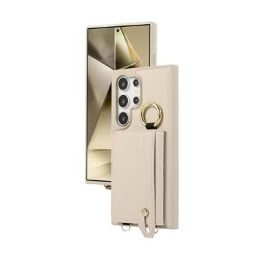 Imagem de HJZSZX Para Samsung Galaxy S24+ Carteira Crossbody com Porta-Cartão Capa de Celular Cordão Alça de Pulso Capa de Couro (Para Samsung Galaxy S24+ /Branco)