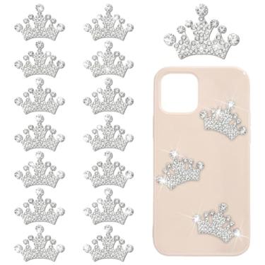 Imagem de FULZTEY Enfeite de strass de coroa, aplique de strass de coroa de liga para artesanato faça você mesmo, acessório de strass de cristal prata Mini Coroas Patch para capa de telefone, roupas, decoração