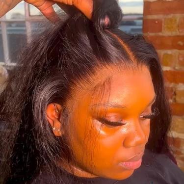 Imagem de Peruca frontal de renda HD real 33 x 15 cm, densidade de 250% de densidade pré-arrancada, nós, pequenos nós, invisíveis, ultrafina, 0,10 mm, HD, renda, design ultra-ajustado, cabelo humano liso para