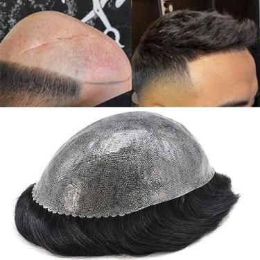 Imagem de Healthlif Toupee For Men Real Human Hair Replacement System For Men Full PU Peruca de cabelo masculina com aparência natural para perda de cabelo Toupee 7x9#1B Off Black