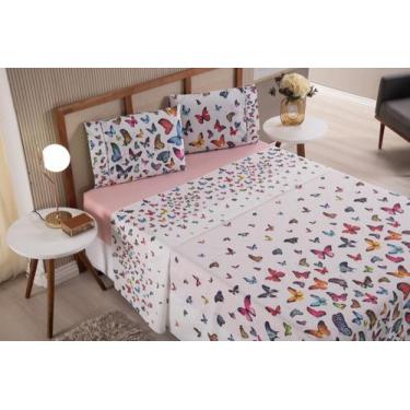 Imagem de Jogo de Lençol Casal Padrão 3 Peças Borboletas Roupa de Cama Percal 10