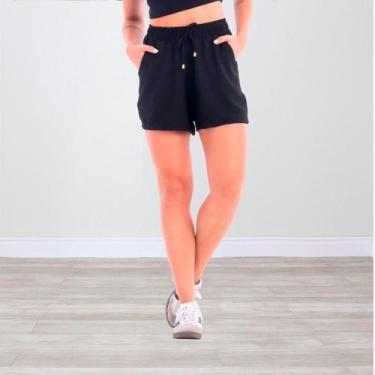 Imagem de Shorts Básico Feminino Tecido Crepe Duna - Ju Ribeiro Ind, Preto, G