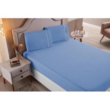 Imagem de Jogo de Cama Lençol Casal Super King 3 Peças Azul Motorista 100% Algod