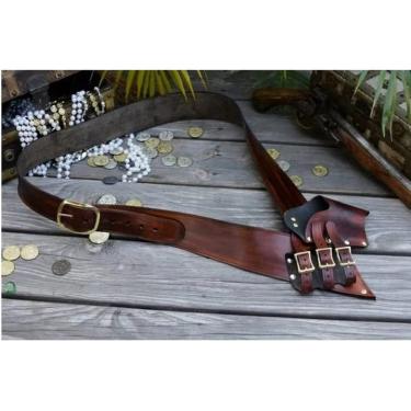 Imagem de Coldre De Espada De Pederneira Medieval De Couro Falso Baldric Coldre De Cutelo De Couro Com Fivela Ajustável Conjunto De Espada De Moda Cinto, Brown