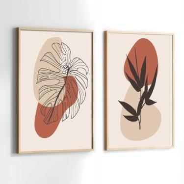 Imagem de Conjunto Quadros Decorativos com Moldura Abstrato Marrom e Bege Kit 2 