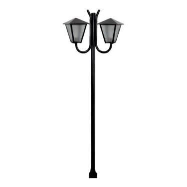 Imagem de Poste Braço Luminária Romana Dupla Preto 200cm - OURO MINAS