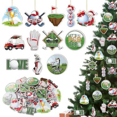 Imagem de Chunful 36 peças de decorações de árvore de golfe, enfeites de madeira para árvore de Natal, bolas esportivas a granel, decorações penduradas para amantes de esportes, presentes para festas de Natal