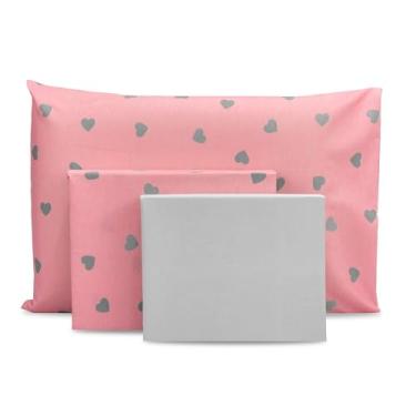 Imagem de Jogo de Lençol Solteiro 3 peças Estampado c/Ponto Palito Percal 180 fios (CHERIE - CINZA)