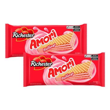 Imagem de Kit 2 Biscoito Wafer Richester Amori Sabor Morango 80g