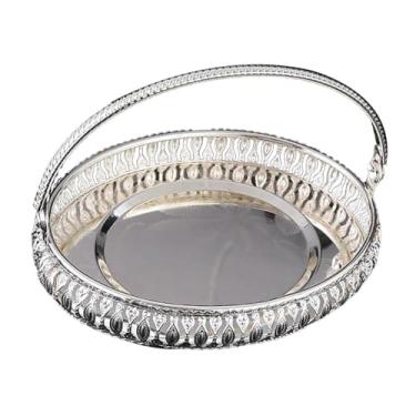 Imagem de Baoblaze Bandeja de frutas de metal, suporte para frutas, cesta com alça, hotel e servidor doméstico, prato de armazenamento de lanches e sobremesas para, Oval