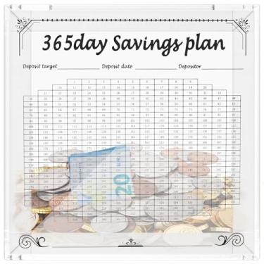 Imagem de Cofrinho de acrílico transparente, caixa inquebrável para economia de dinheiro e pote de economia, caixa de dinheiro de 365 dias para adultos, casais, crianças e adolescentes