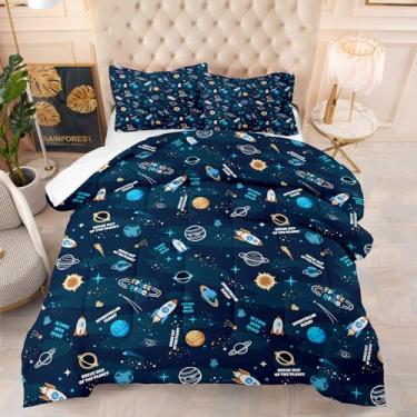 Imagem de Yadangxiawa Conjunto de edredom espacial para meninos, casal para adolescentes, conjunto de cama com estampa espacial com colcha e fronha (queen astronauta)