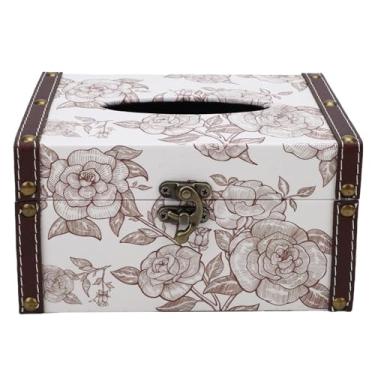 Imagem de Pssopp Camellia Flower Pattern Tissue Storage Box, Capinho de Couro Vintage Suporte de Tecido de Madeira para Organizador de Tecidos de Decoração da Sala de Estar