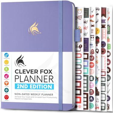 Imagem de Clever Fox Planner 2ª edição – Planejador de objetivos semanal e mensal colorido, organizador de gerenciamento de tempo e produtividade, sem data, A5 (lavanda)