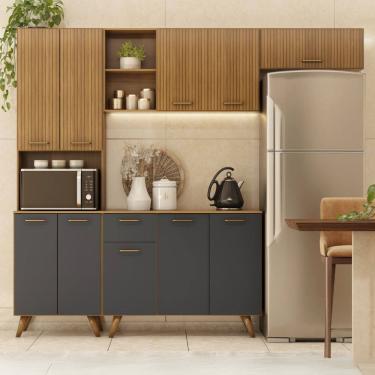 Imagem de Cozinha Compacta 10 Portas 1 Gaveta com Paneleiros Duplo Olinda Freijó/Grafite