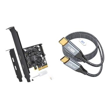 Imagem de Placa PCIE USB C 3.2 Gen 2 de 10 Gbps + cabo de transferência de dados tipo C de 2 portas, PCle de 2 portas para cartão de expansão USB C, adaptador PCI Expree 3.0 x4 para desktop, gabinetes SSD