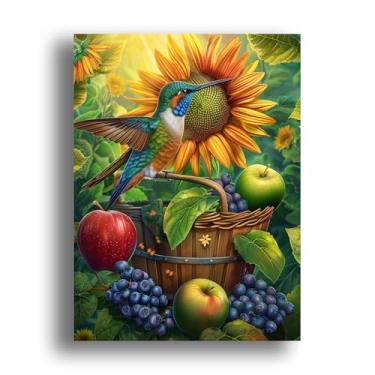 Imagem de Zariocy Kits de arte de diamante 5D para adultos, beija-flor, arte de pintura de diamante faça você mesmo, animais, frutas, broca, cristal, bordado, pinturas, artesanato, artesanato, decoração de
