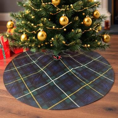 Imagem de Mini saia para árvore de Natal de 38 cm – Tapete de árvore xadrez azul marinho e verde Campbell Clan Tartan para árvores de Natal pequenas, lápis ou mesa, decoração de feriado escocesa para mesa
