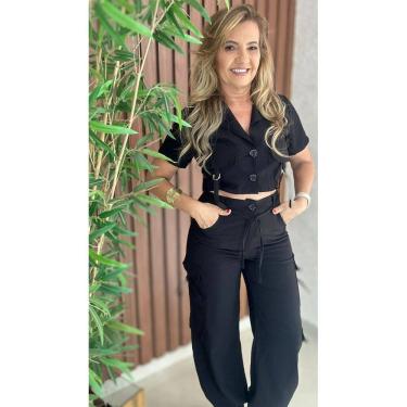 Imagem de Conjunto Calça Cargo Blusa Cropped Manga Curta Crisconf