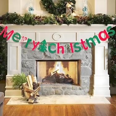 Imagem de Faixa de Feliz Natal - Guirlanda de feltro vermelha e verde para decorações de festa de Natal