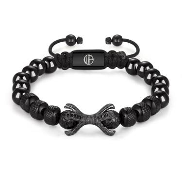 Imagem de WP WEPICK Pulseiras masculinas banhadas a ouro 18 quilates com cruz de estrela de oito garras, trevo de quatro folhas, coração e gato, pulseira com pingente de aço inoxidável, contas de ouro