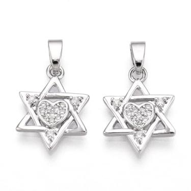 Imagem de Clotiry Pingentes de coração de estrela de Davi de latão com estrela de zircônia cúbica, 10 peças, para fazer joias, pulseiras, colar, artesanato