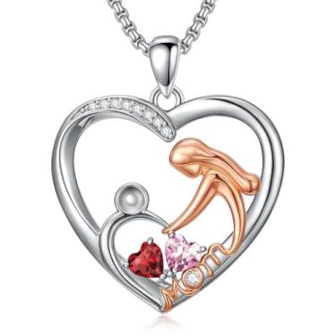 Imagem de Presentes de Dia das Mães para Mulheres Banhado a Ouro Branco 18K Mãe e Filho Amor Coração Pingente Colar Joias Presentes para Mãe, Avó, Filha, Esposa, Base, Zircônia cúbica