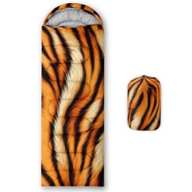 Imagem de QOOMO Sacos de dormir de acampamento estampados com estampa de tigre, clima quente e frio, leve, sacos de dormir à prova d'água para adultos e crianças, viagens e ao ar livre, equipamentos de
