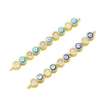 Imagem de Stiesy Amuletos de conector de olho turco esmaltado, pingentes de zircônia cúbica de latão banhado a ouro 18 quilates, pingentes de elos longos para fazer joias, artesanato, pulseiras e colares