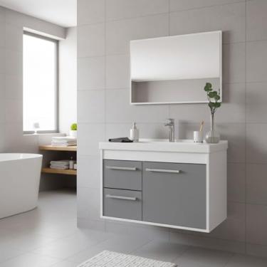 Imagem de Kit Armário para Banheiro 60cm MDF com Cuba + Espelheira - Potenza (Gianduia)