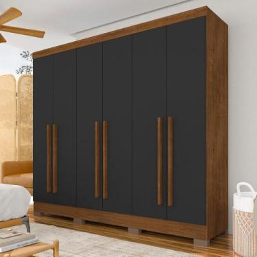 Imagem de Roupeiro Casal 6Pts 2Gav Moderno Ester Freijó/Preto - M.a