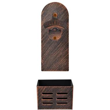 Imagem de Jumiok Abridor de cerveja magnético montado na parede com captador de tampa Copeer vintage colado na geladeira