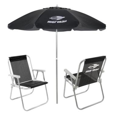 Imagem de Kit 2 Cadeiras Alta Alumínio + Guarda Sol Bagum 2,4m Preto Mormaii - B