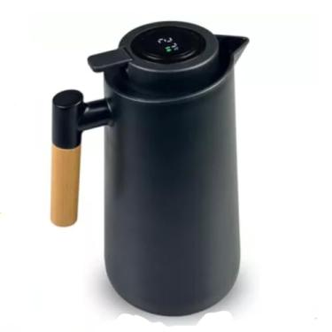 Imagem de Jarra Térmica para Café 1 Litro | Design Nórdico | Com Termômetro Digital na Tampa e Cabo de Madeira Ergonômico | Aço Inox Isolamento a Vácuo