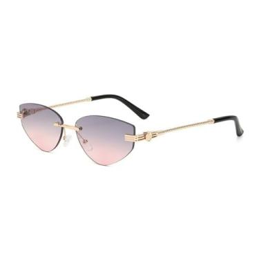 Imagem de Óculos de sol em formato de coração, metal esculpido, sem aro, estilo olho de gato, óculos da moda, cinza-rosa, 140 mm