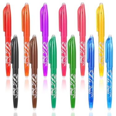 Imagem de 12 canetas apagáveis por calor para tecido, canetas marcadoras de tecido, marcadores sem linhas fantasmas, tinta desaparecendo para marcação precisa, caneta recarregável para acolchoar, costurar