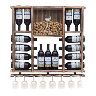 Imagem de Adega Delenha Madeira Rústica 15 Garrafas Porta Taças
