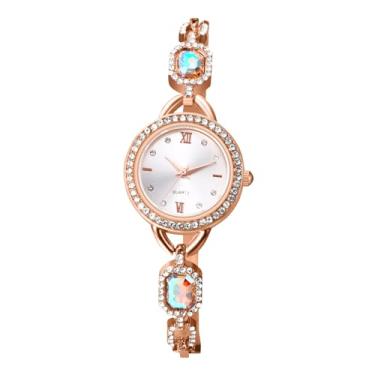 Imagem de OIDEA Relógio feminino dourado com diamantes falsos: elegante relógio de pulso analógico de quartzo com mostrador redondo para mulheres, decoração de zircônia cúbica, negócios, casual, relógio social