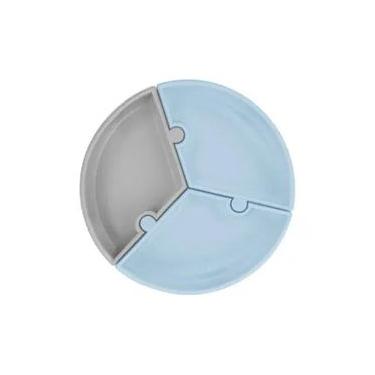 Imagem de Prato Infantil De Silicone Encaixe Puzzle Miner Blue E Cinza - Minikoioi