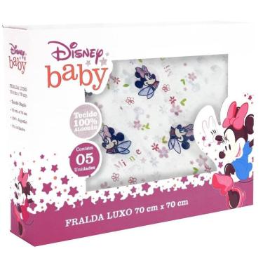 Imagem de Fralda De Pano Estampa Disney Minnie Rosa Caixa Com 5