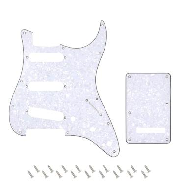 Imagem de Banworks 4 Ply Strat SSS Pickguard 11 furos Pickguard placa de risco com placa traseira 6 furos Tremolo conjunto de capa para EUA/estilo moderno mexicano Stratocaster ST JT/HB-08 branco pérola