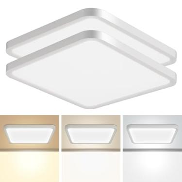 Imagem de GongYe Pacote com 2 luminárias de teto de LED quadradas de 40 cm, montagem em superfície de 40 W, ultrafina, para cozinha, quarto, corredor, 3 cores selecionáveis 3000k/4000k/6500k