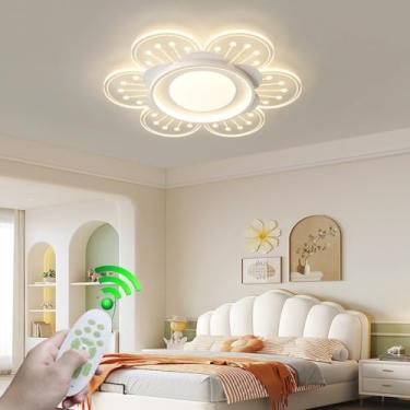 Imagem de Luminária de teto moderna com design floral em acrílico transparente regulável, abajur de 45 W, luz de teto LED, iluminação infantil com controle remoto, adequada para quartos de meninos e m