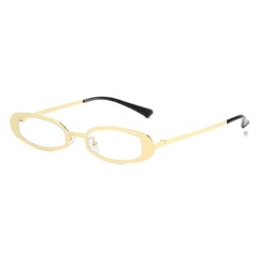 Imagem de Óculos de sol retrô pequeno oval de metal feminino, armação transparente com lentes UV400, estilo retrô punk masculino (dourado)