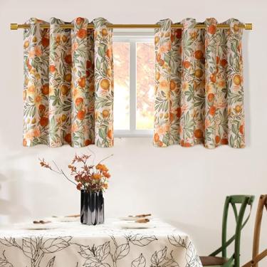 Imagem de DriftAway Cortinas blackout de linho floral Orange Harvest, camada dupla, isolamento térmico, outono, estampado, vintage, ilhós, drapeados forrados para sala de estar, 2 painéis, 91 cm, laranja coral