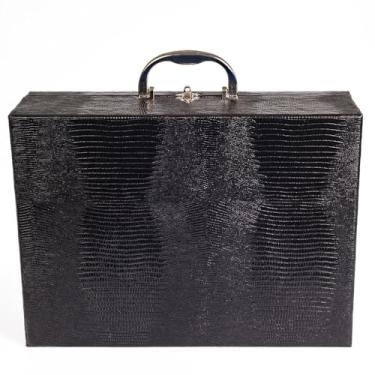 Imagem de Porta Joias Grande Em Maleta Dupla - Organizador Com VáRias Bandejas Para Bijuterias, Ideal Para Viagem - Caixa Grande Para Guardar Toda Sua ColeçãO(Preto c/Rosa)