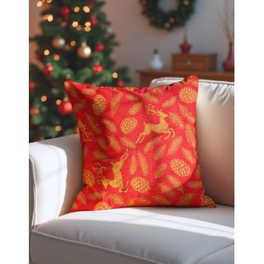 Imagem de Capa De Almofada Natalina Grande 60x60 C/Zíper Vermelha Natal Moderno