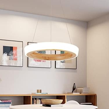 Imagem de Lustre de LED em formato de anel, estilo japonês moderno, pendente circular regulável, para cozinha, ilha, sala de jantar, sala de estar, luminária de teto contemporânea, 50x50x6 cm (20x20x2